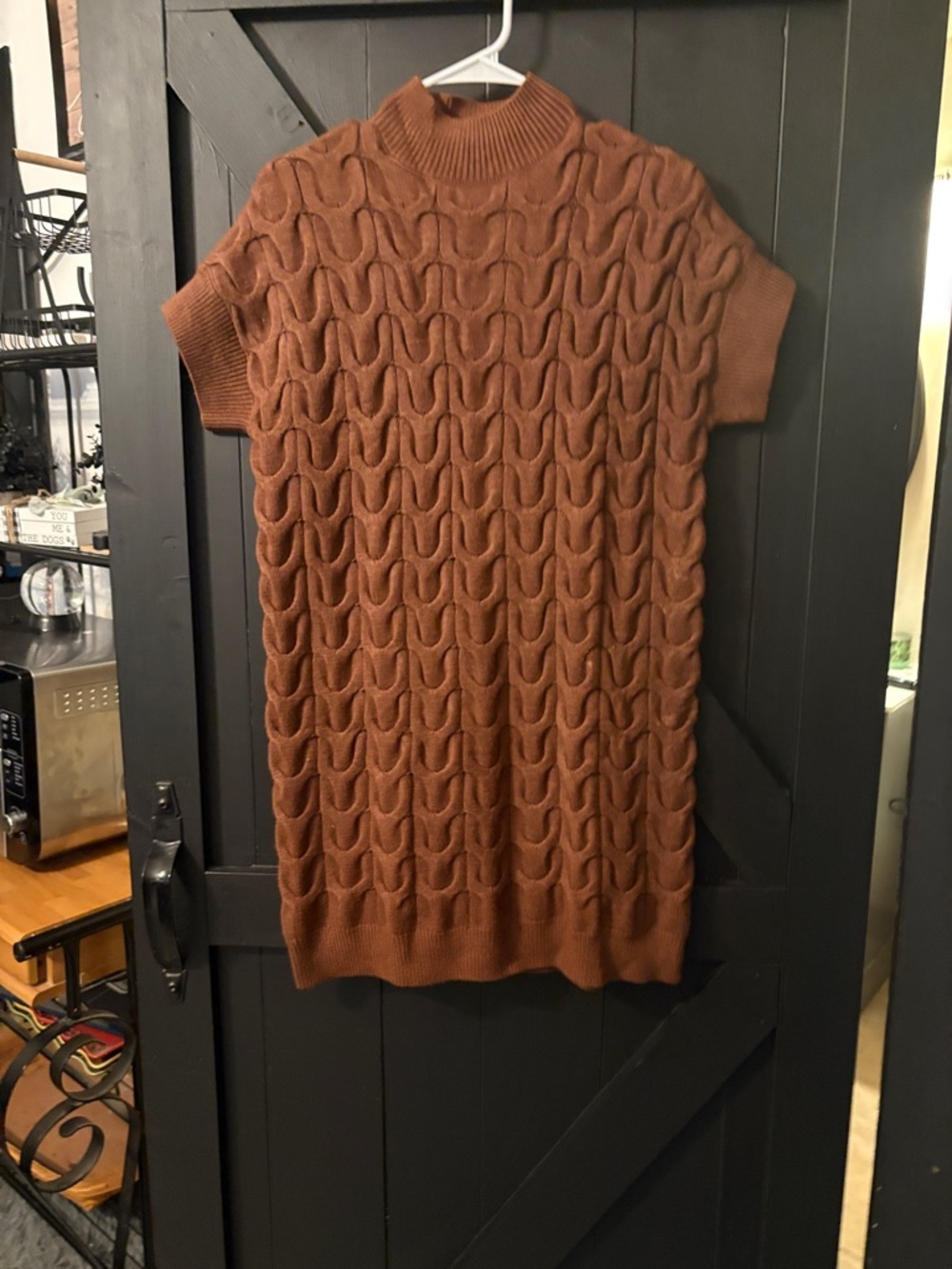 Cable-Knit Short Sleeve Sweater Dress in Rust